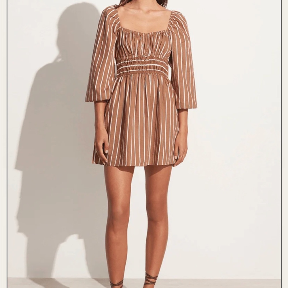 Faithfull the Brand Paloma Mini Dress Adia Stripe Hazelnut Small